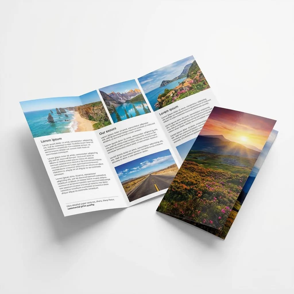 Tri-fold and bi-fold brochures with vibrant full-color printing on premium paper stock