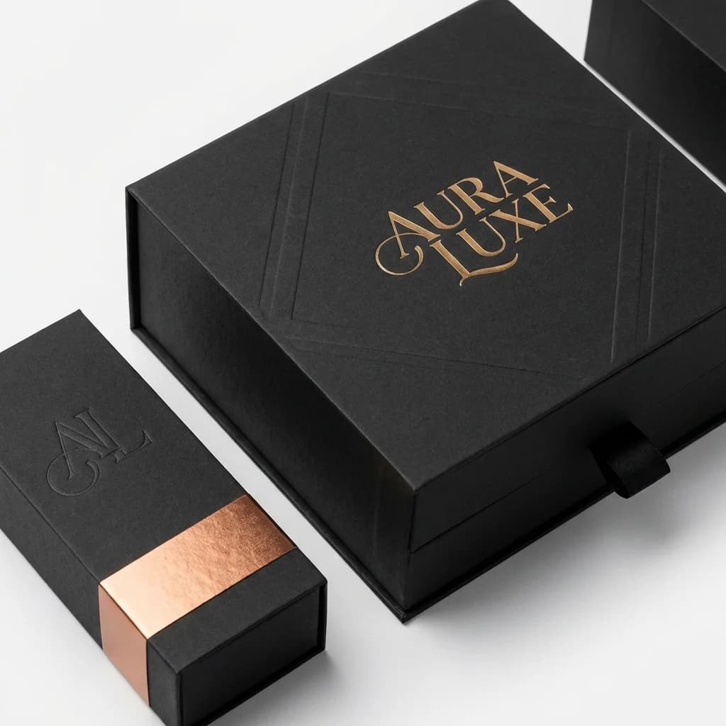 Luxury custom packaging with embossing and foil stamping on premium retail gift boxes