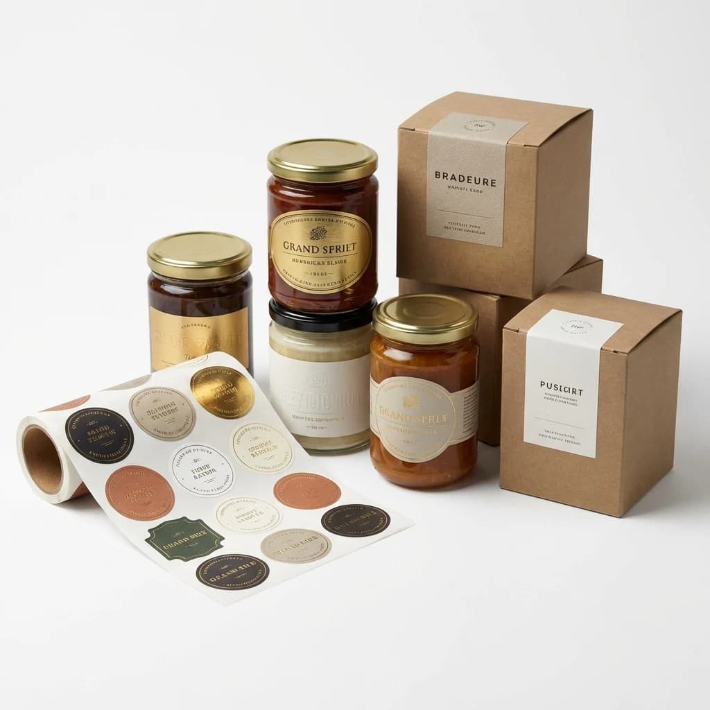 Sheet format printed labels applied to jars and boxes in custom shapes with professional printing quality
