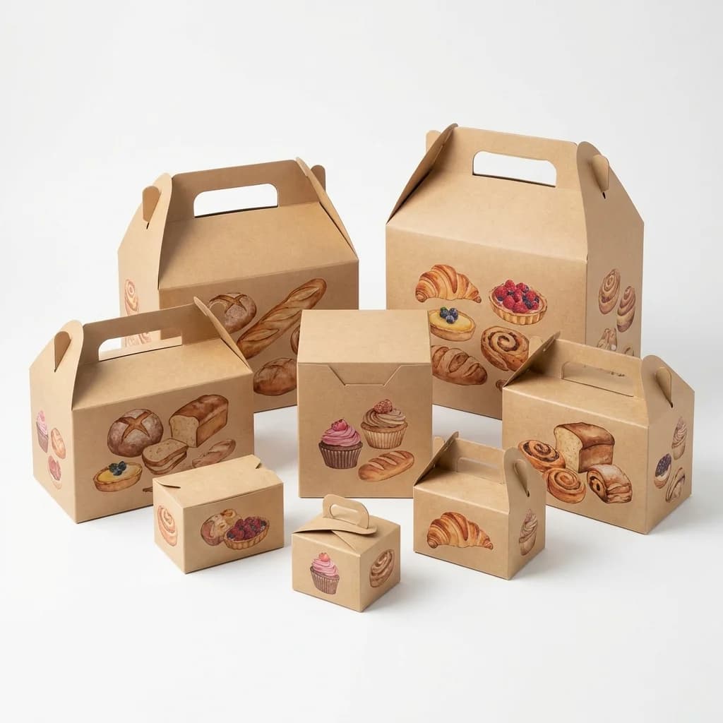 Custom die-cut product boxes in various sizes for food packaging with full color printing