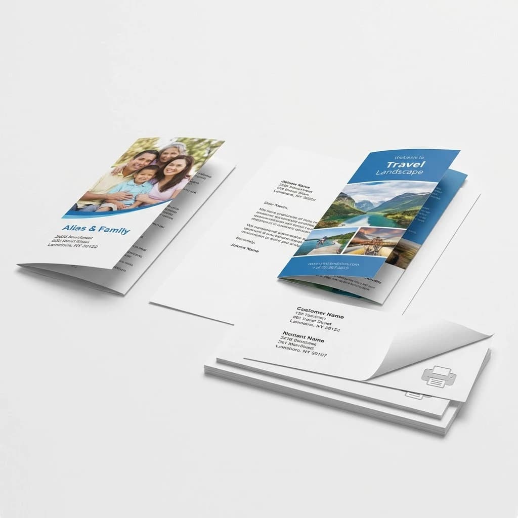 Customized brochures and letters with variable images and text tailored to different recipients